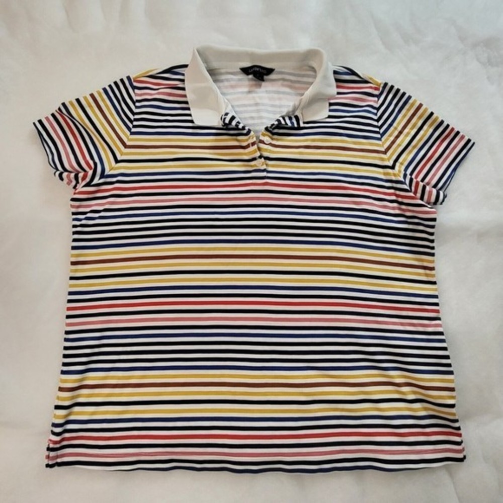 Lands' End Women's Pima‎ Cotton Polo Stripe L 14/16 Multicolor